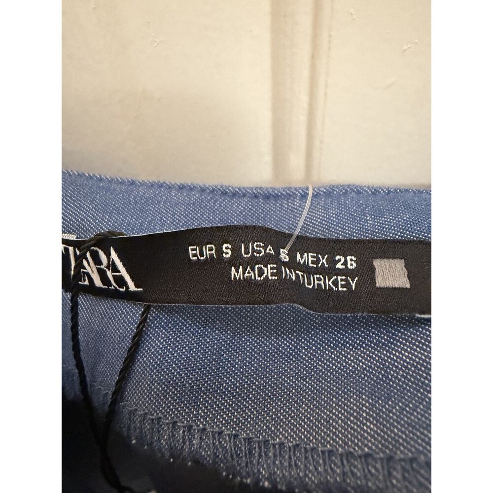 ZARA Blue Denim Cropped Tank Top Scalloped Sleeves Square Neck Size S NWOT - Picture 4 of 5